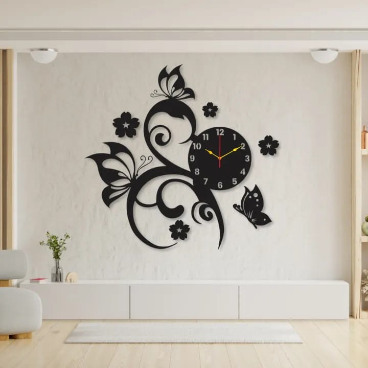 Laser Cut Butterfly and Flower Decorative Wall Clock