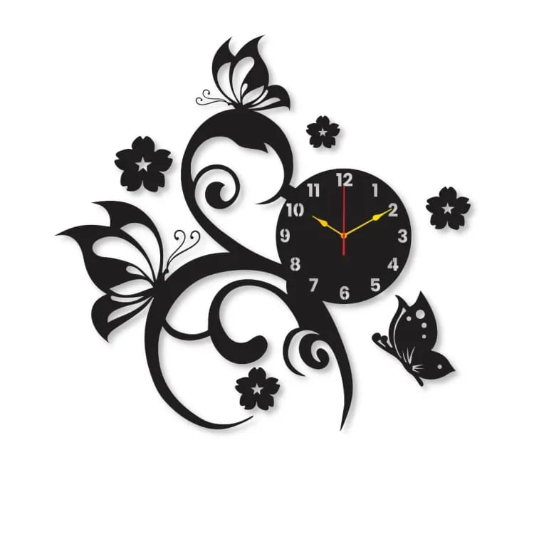 Laser Cut Butterfly and Flower Decorative Wall Clock