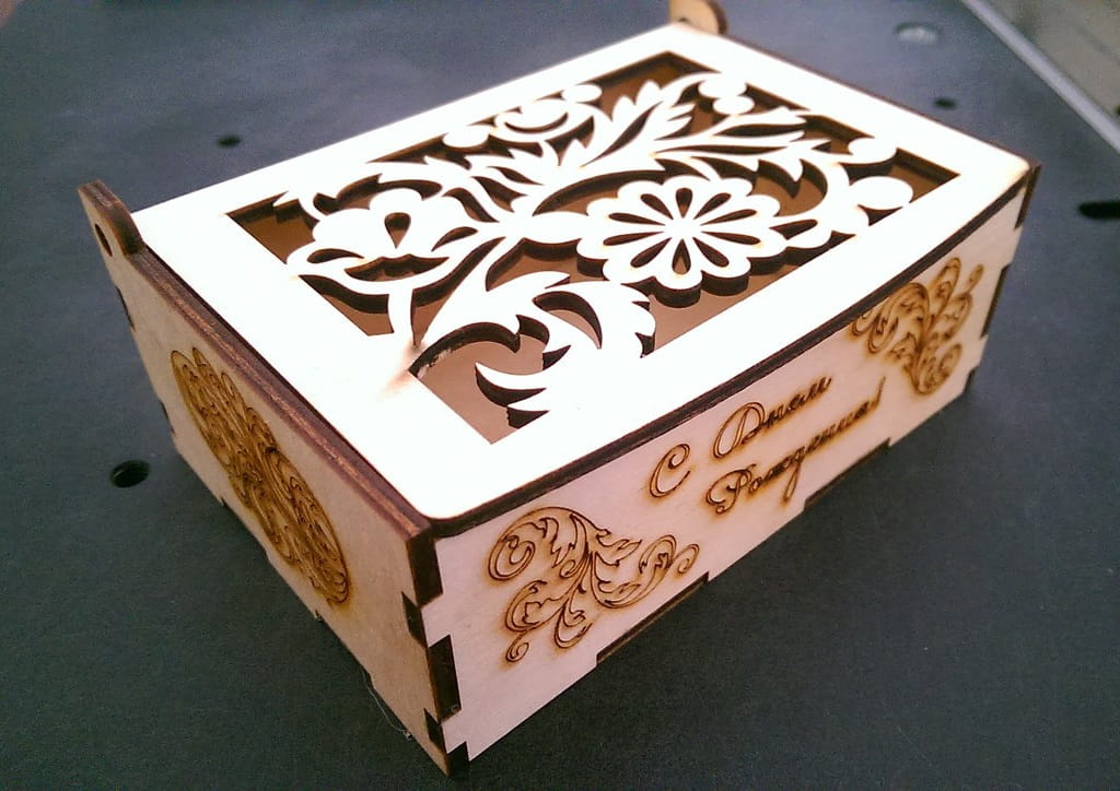 Laser Cut Wooden Gift Box with Floral Lid