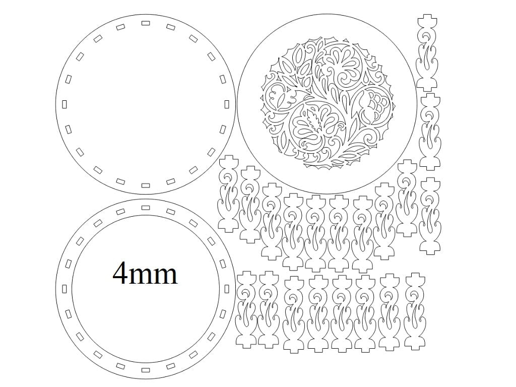 Laser Cut Round Wooden Box with Decorative Lid