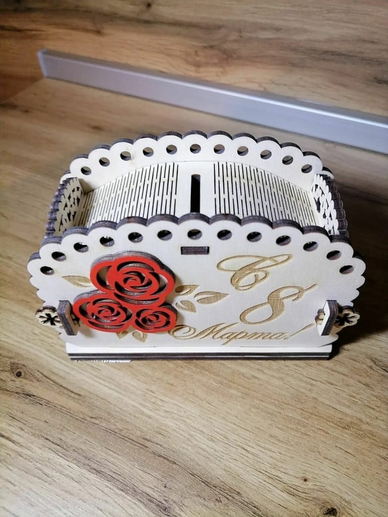 Laser Cut Wooden Money Box for Womens Day