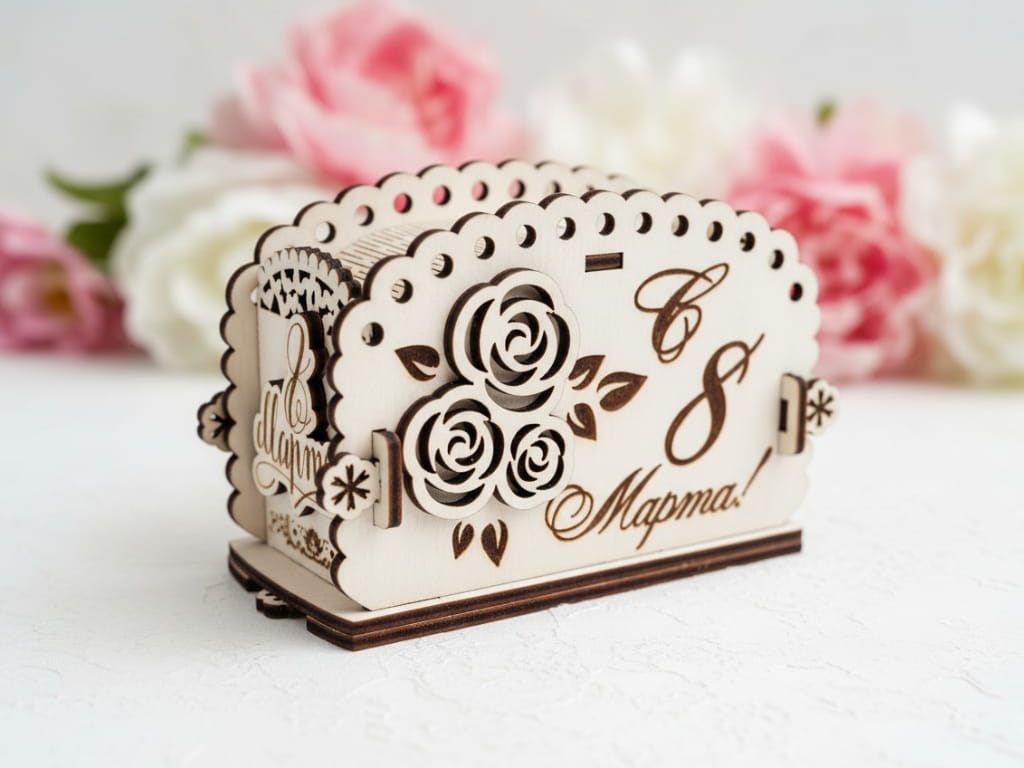 Laser Cut Wooden Money Box for Womens Day