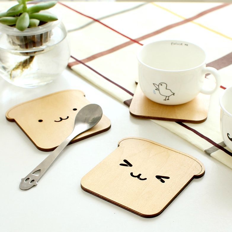 Laser Cut Cute Wooden Coaster Set