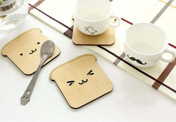 Laser Cut Cute Wooden Coaster Set