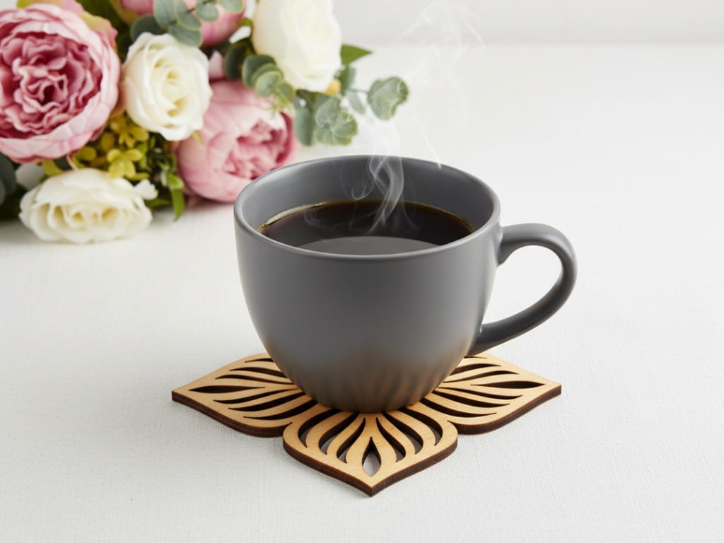 Laser Cut Wooden Four Leaf Wooden Coaster