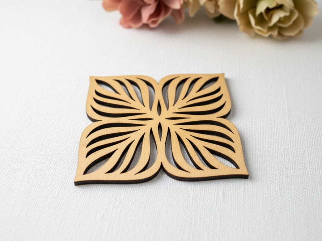 Laser Cut Wooden Four Leaf Wooden Coaster