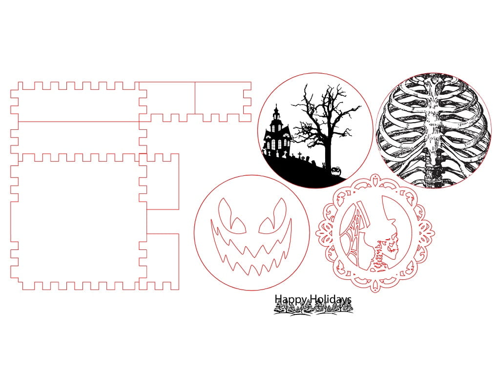Laser Cut Wooden Halloween Coasters with Holder