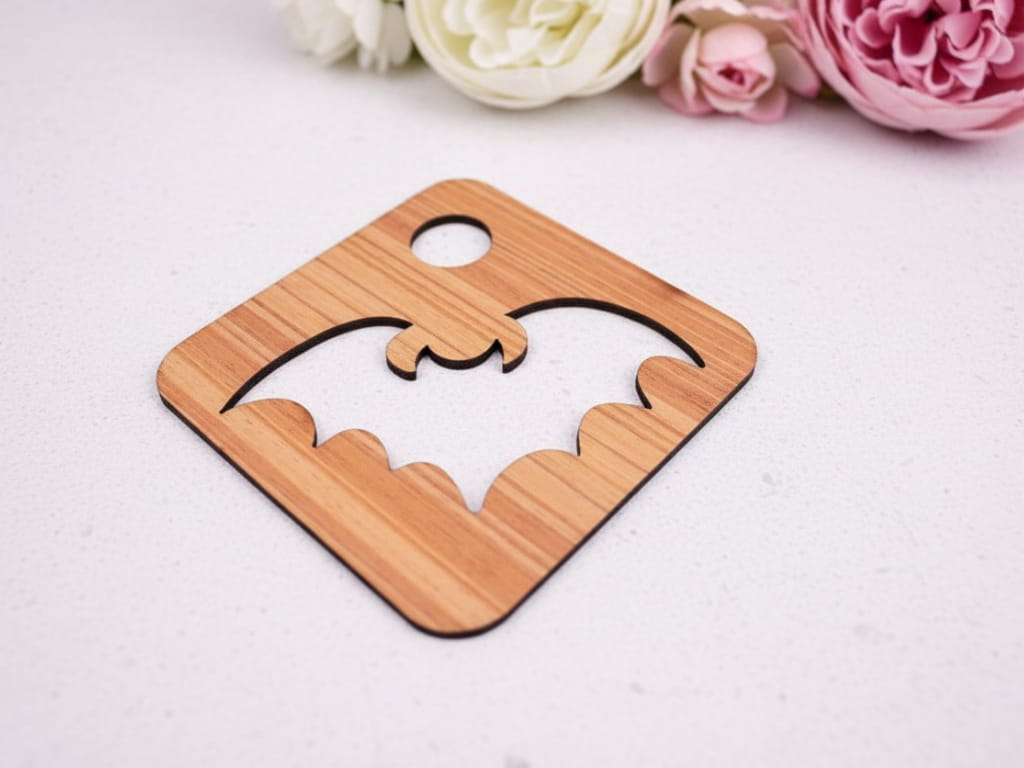 Laser Cut Wooden Bat Tea Coaster