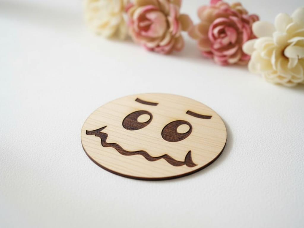 Laser Cut Wooden Smiley Face Emoji Coaster