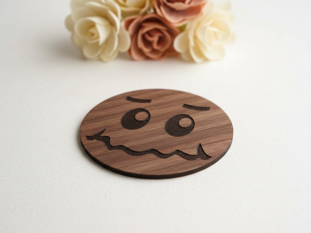 Laser Cut Wooden Smiley Face Emoji Coaster
