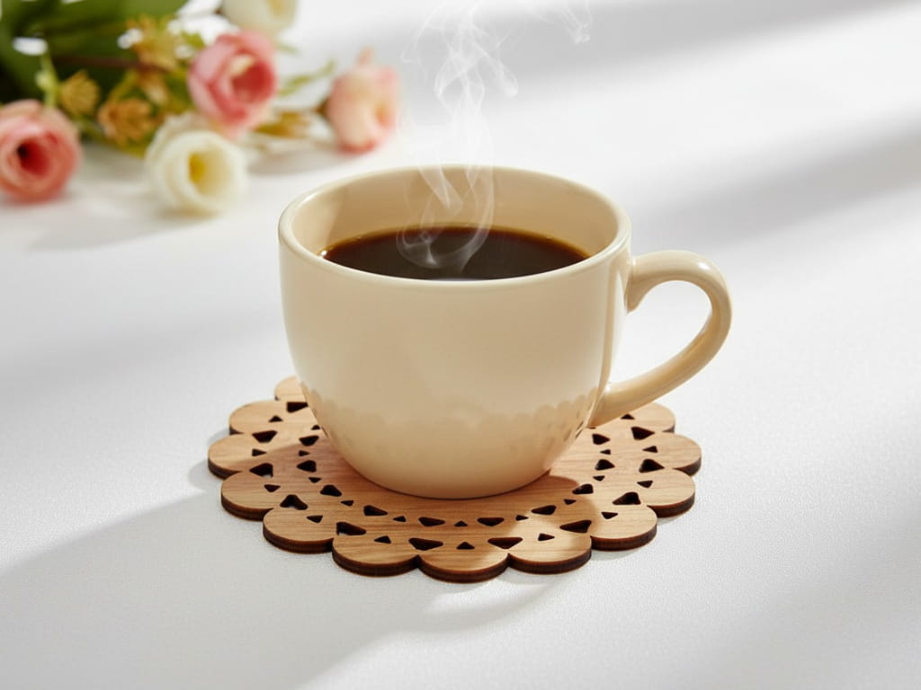 Laser Cut Decorative Tea Cup Coaster