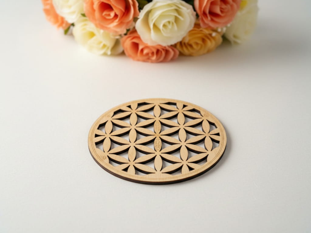 Laser Cut Flower of Life Wooden Tea Coaster
