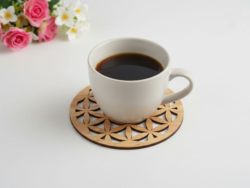 Laser Cut Flower of Life Wooden Tea Coaster
