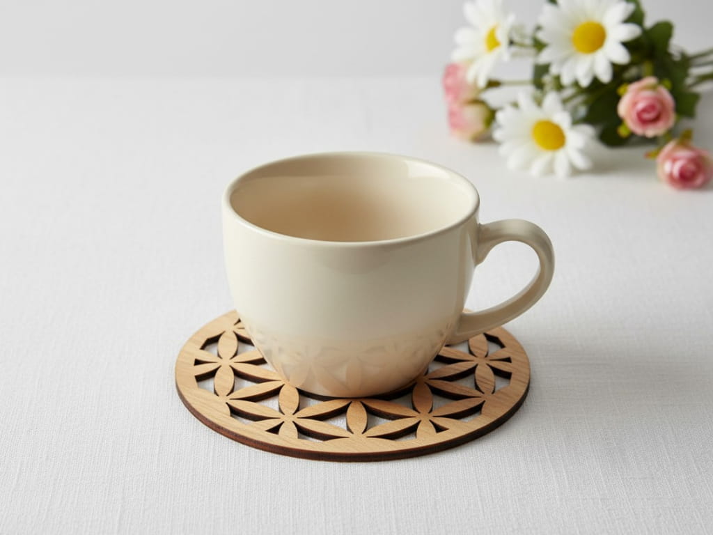 Laser Cut Flower of Life Wooden Tea Coaster