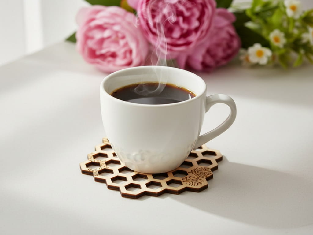Laser Cut Honeycomb Hexagon Wooden Coaster