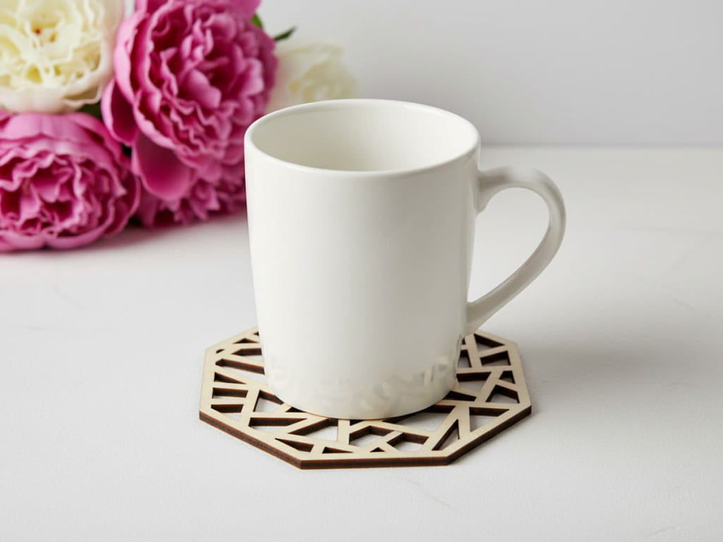 Laser Cut Geometric Pattern Wooden Coaster