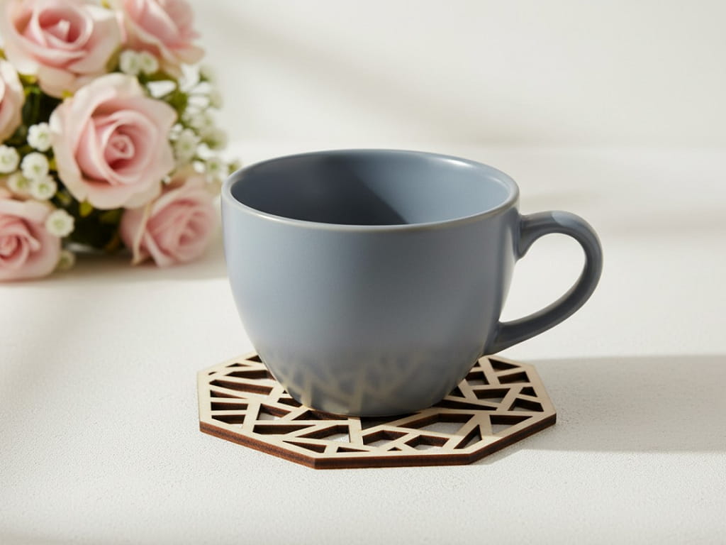 Laser Cut Geometric Pattern Wooden Coaster