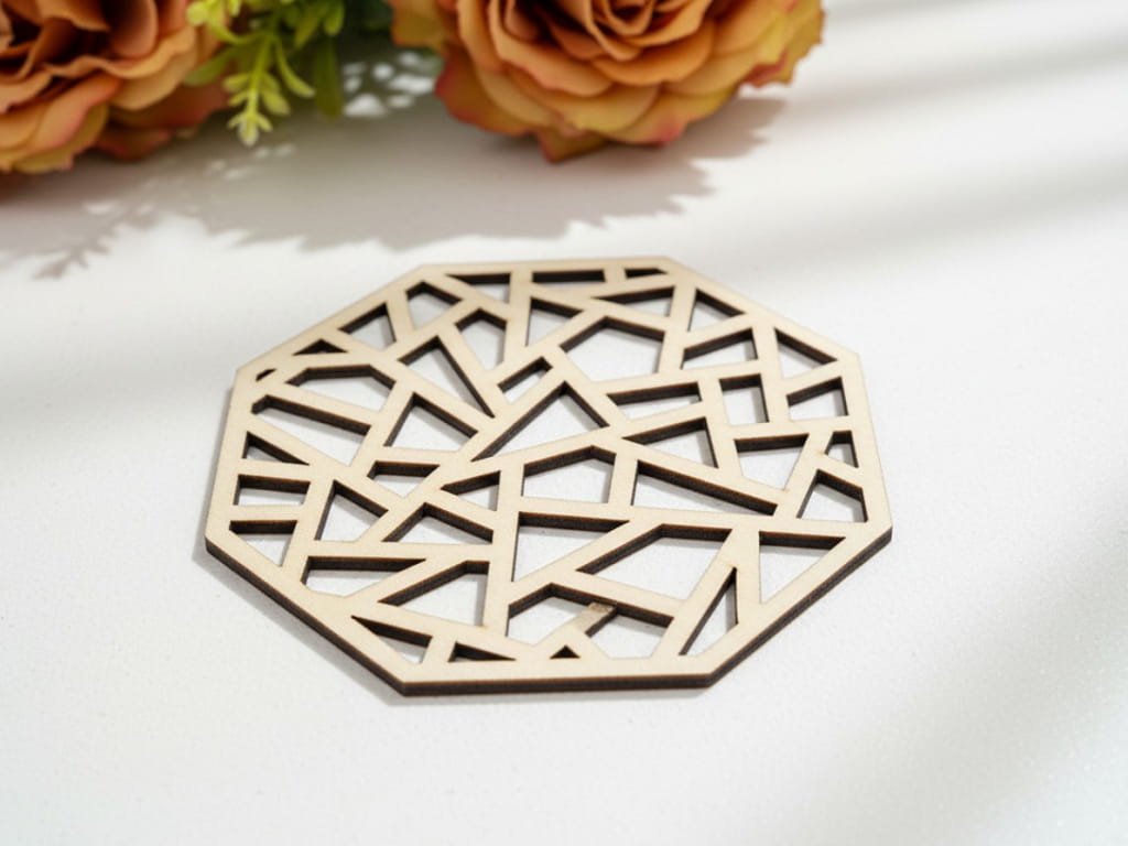 Laser Cut Geometric Pattern Wooden Coaster