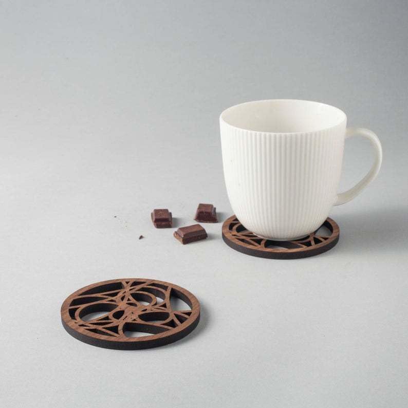 Laser Cut Elegant Wooden Coaster for Table Decor