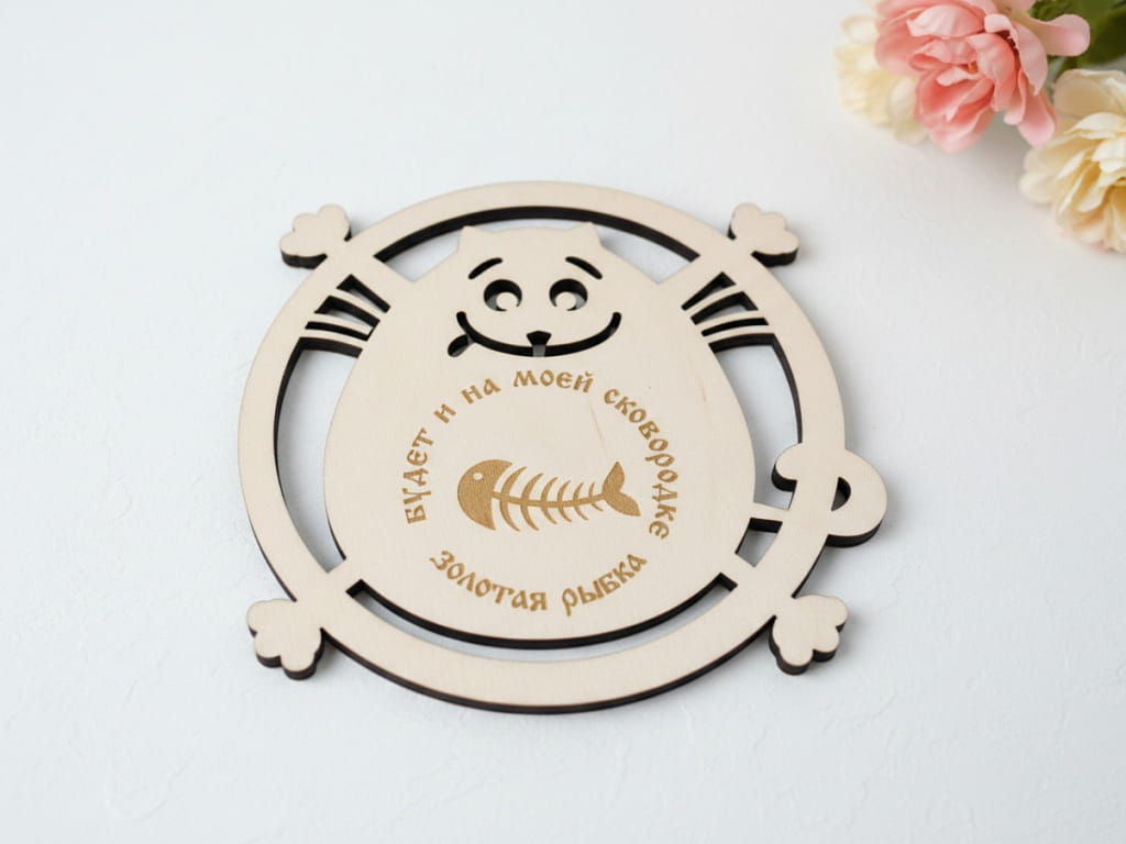 Laser Cut Cat Themed Wooden Coaster