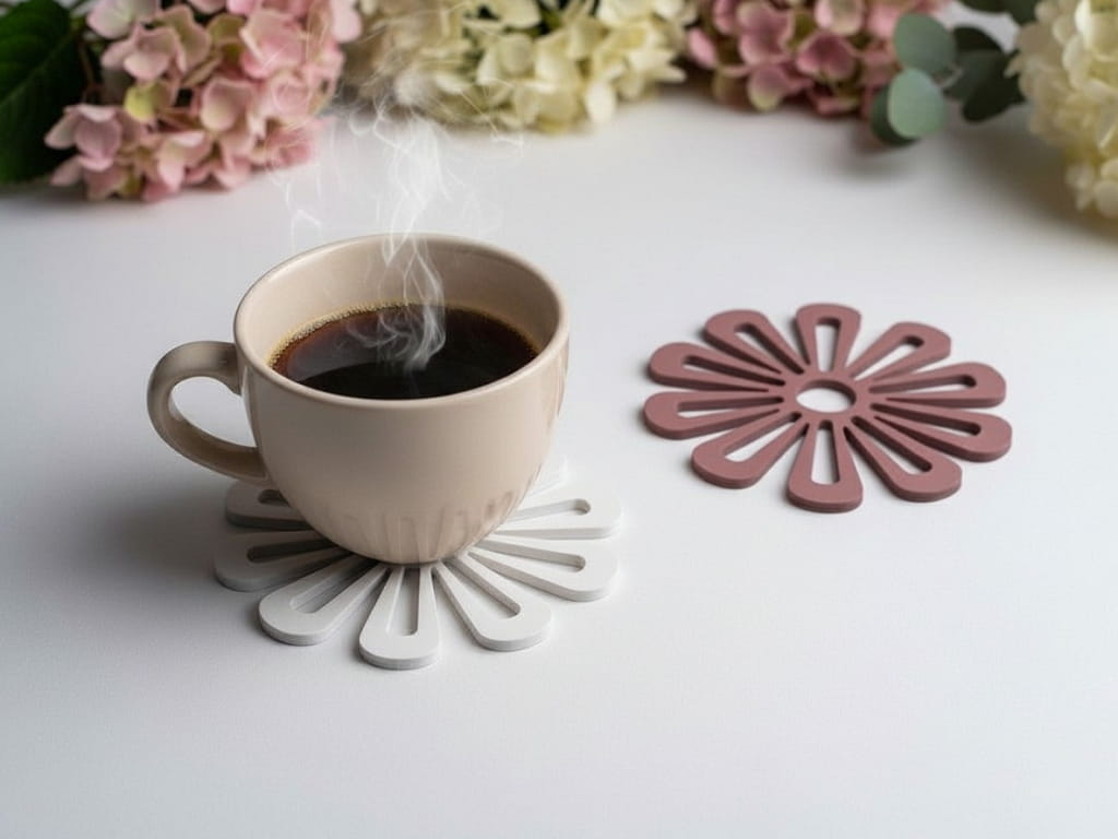 Laser Cut Floral Shaped Wooden Coasters