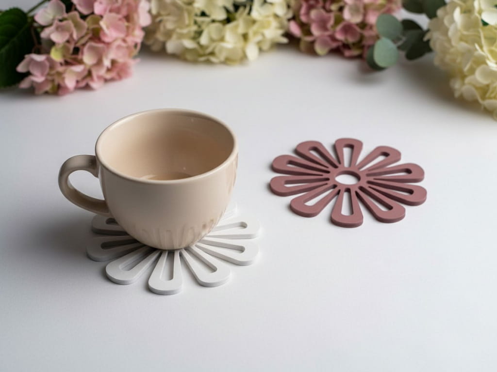 Laser Cut Floral Shaped Wooden Coasters