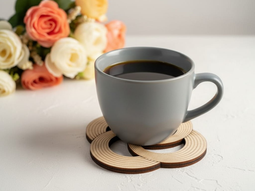 Laser Cut Spiral Wood Coaster