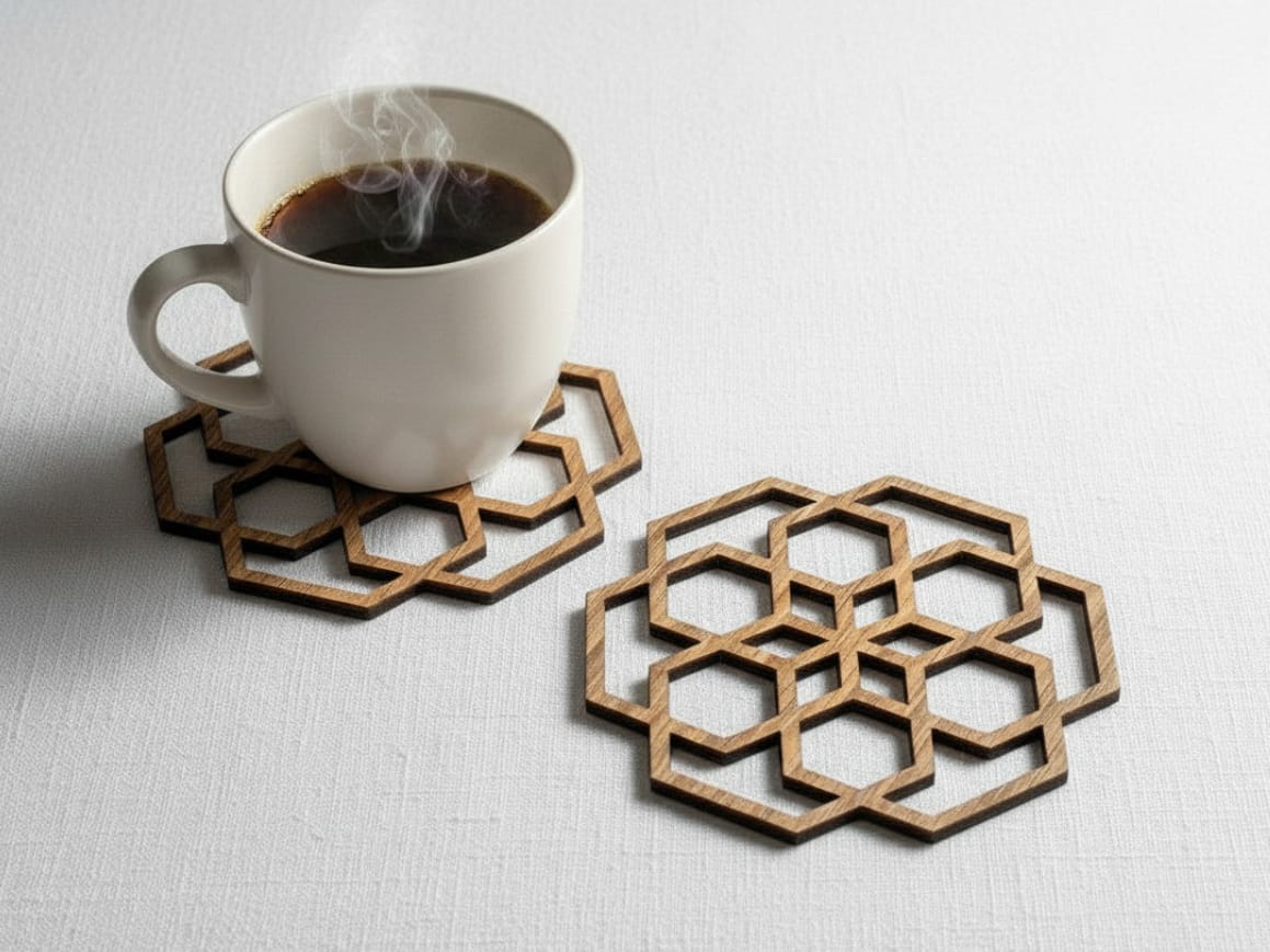 Laser Cut Hexagon Wooden Coaster