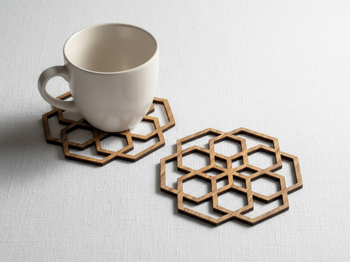 Laser Cut Hexagon Wooden Coaster