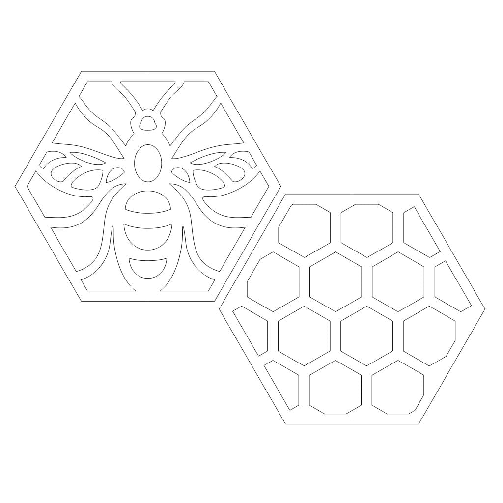 Laser Cut Honeycomb Bee Wooden Coaster Set
