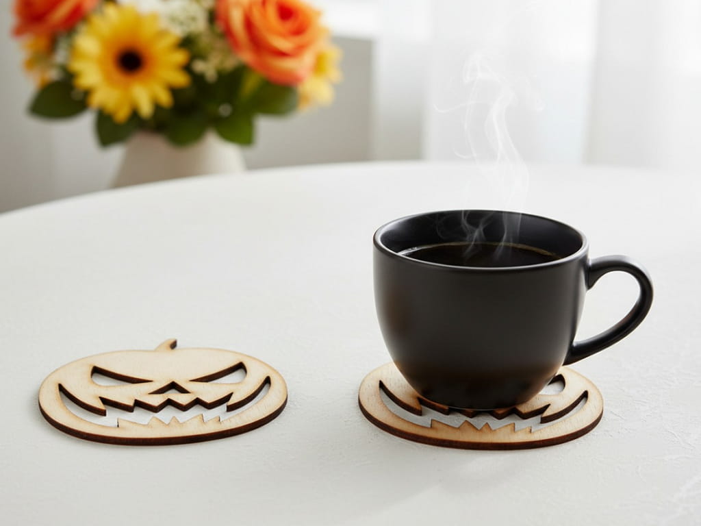 Laser Cut Wooden Halloween Pumpkin Coaster