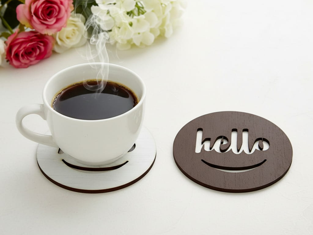 Laser Cut Hello Smiley Face Wooden Coaster