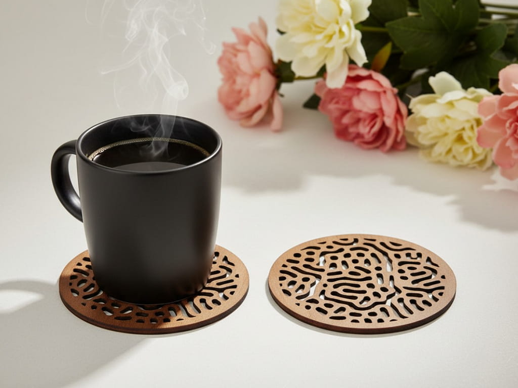 Laser Cut Wooden Bacteria Pattern Coaster