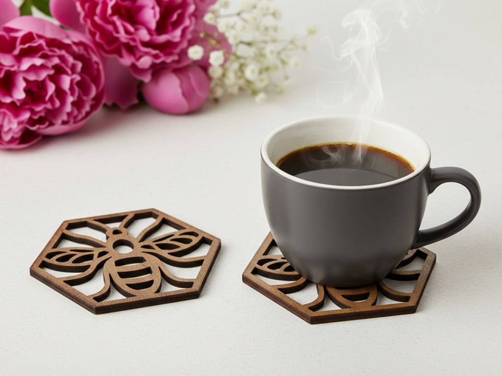 Laser Cut Wooden Bee Coffee Cup Coaster