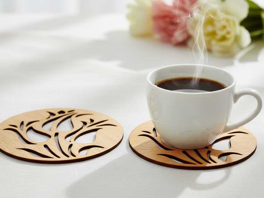 Laser Cut Wooden Coaster with Elegant Tulip Design