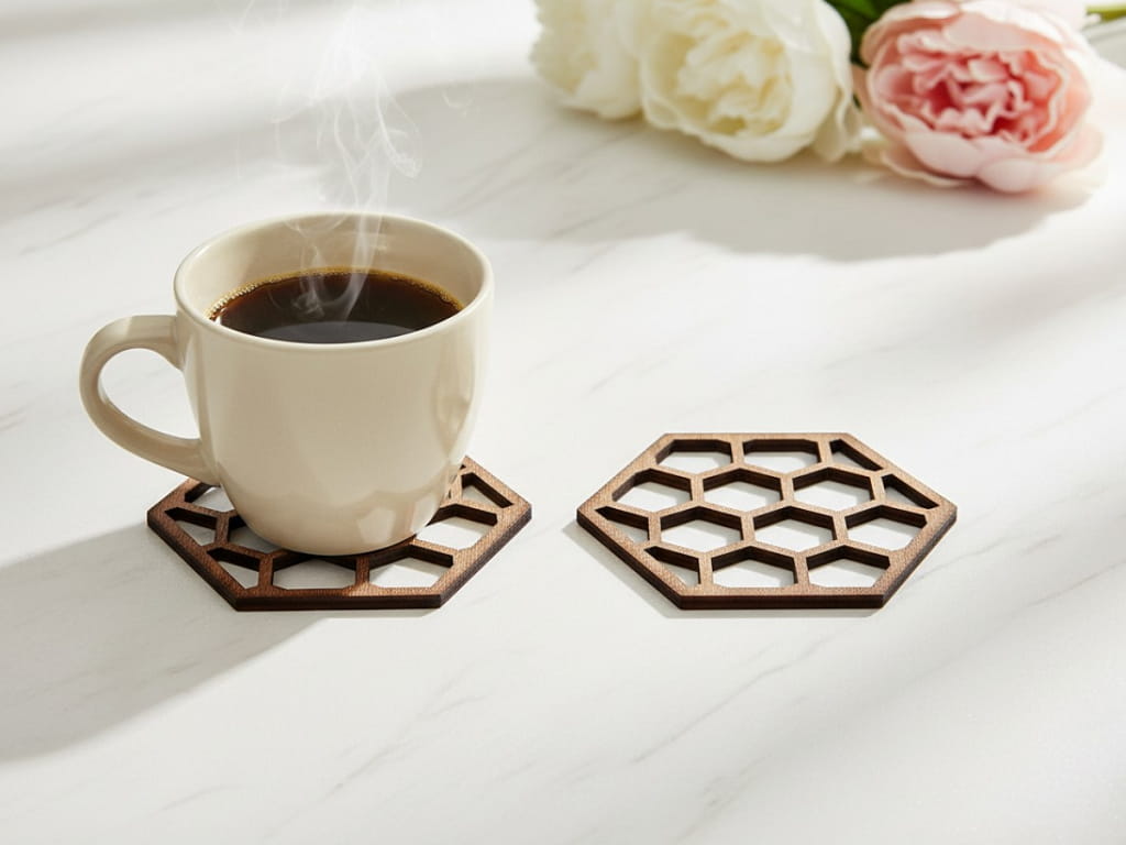 Laser Cut Wooden Honeycomb Coffee Cup Coaster