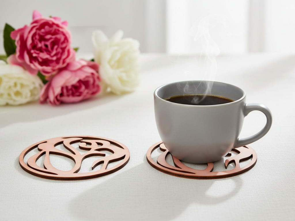Laser Cut Abstract Design Wooden Coaster