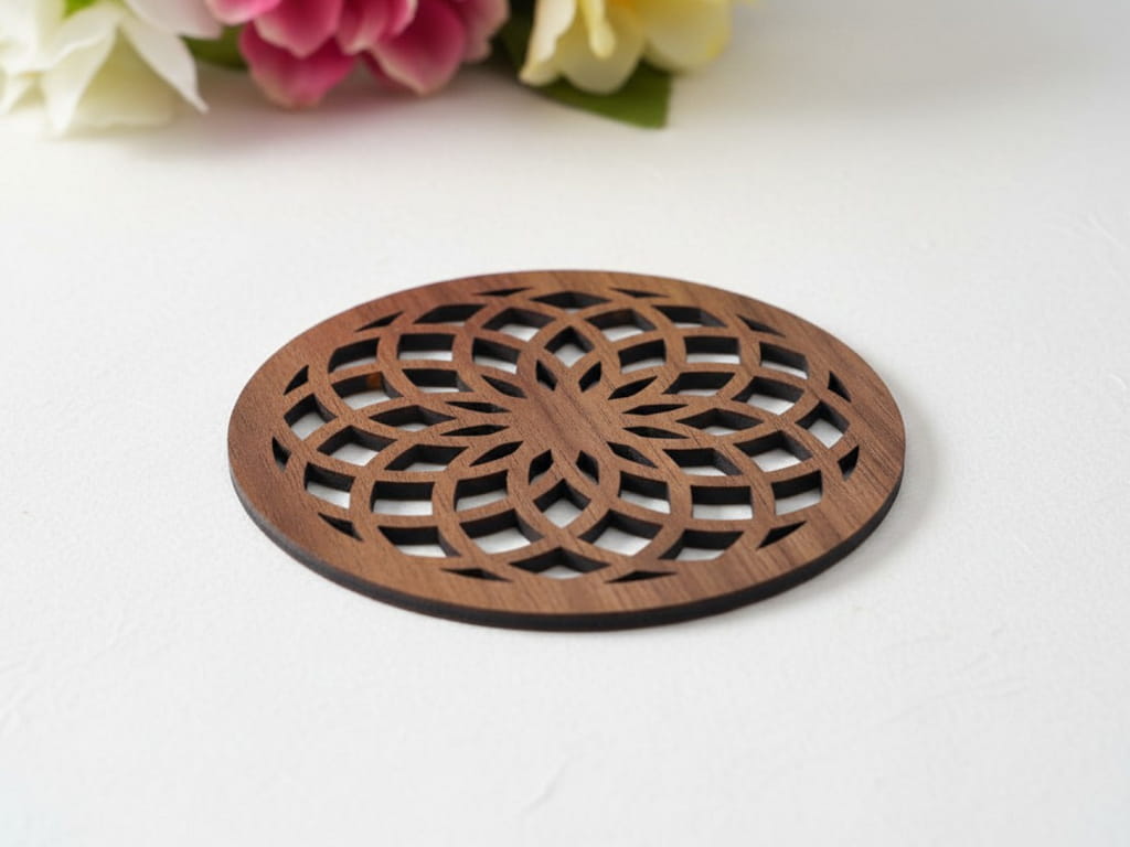 Laser Cut Flower of Life Wooden Drink Coaster