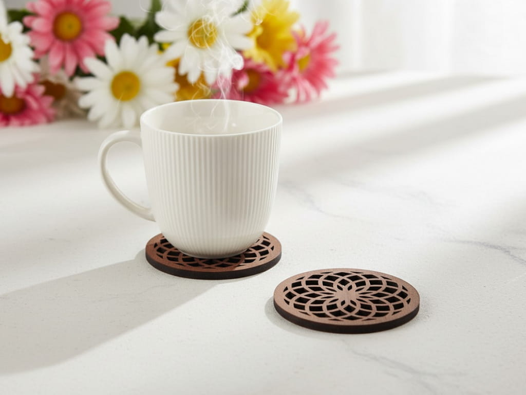 Laser Cut Flower of Life Wooden Drink Coaster