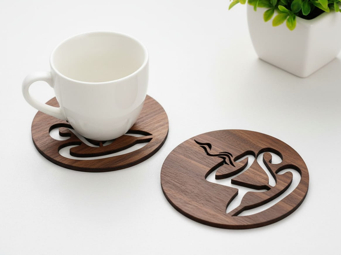 Laser Cut Wooden Tea Coasters for Dining Table