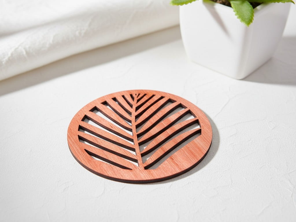 Laser Cut Wooden Palm Leaf Coaster