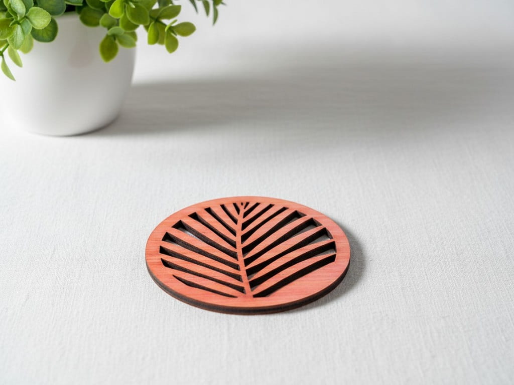 Laser Cut Wooden Palm Leaf Coaster