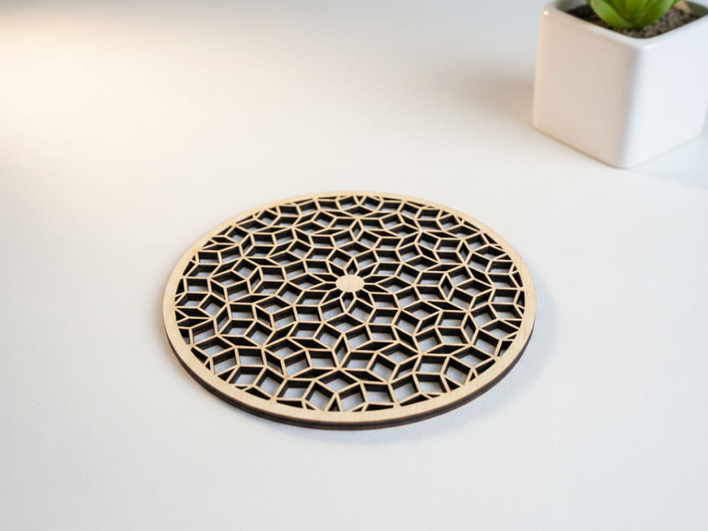 Laser Cut Wooden Penrose Trivet for Hot Pans