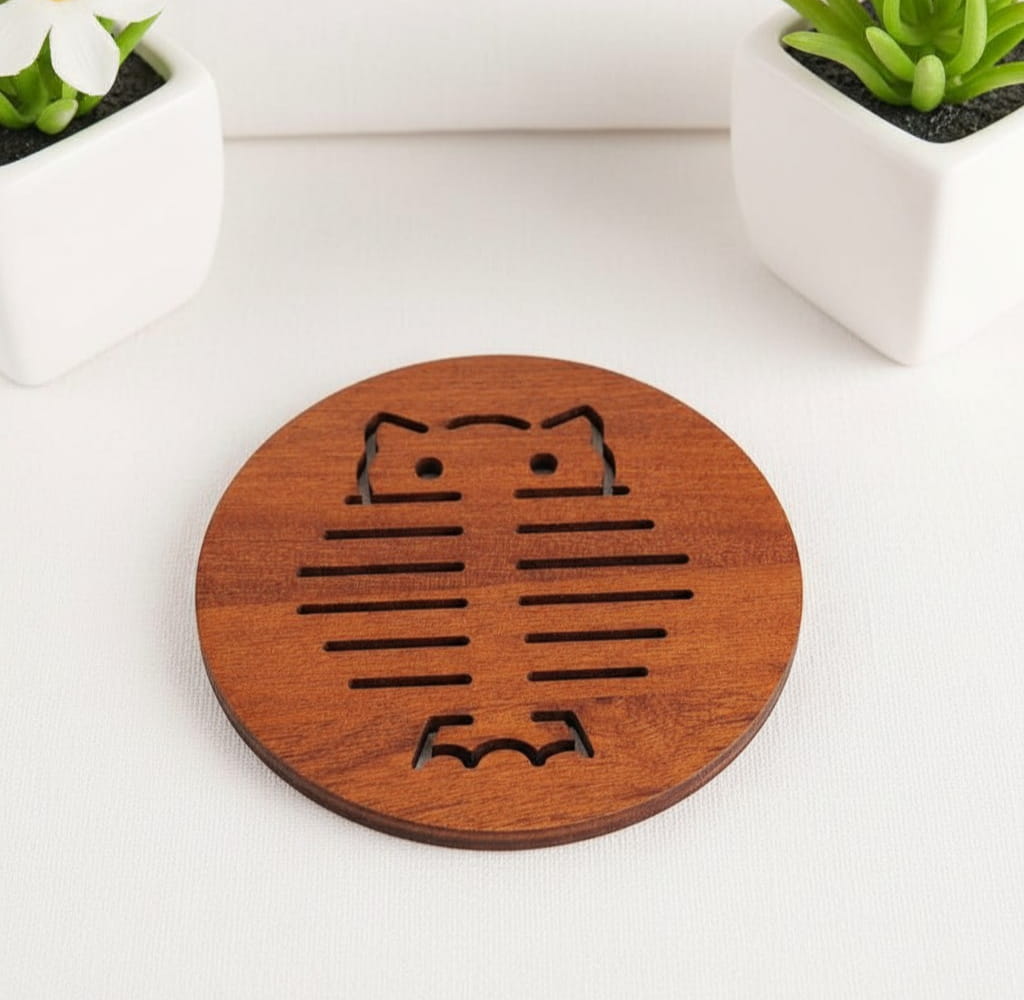 Laser Cut Wooden Round Trivet Mat