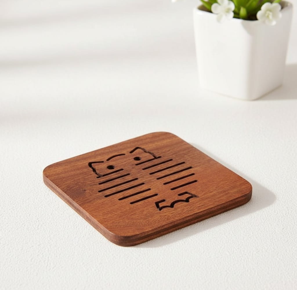 Laser Cut Wooden Square Trivet Mat
