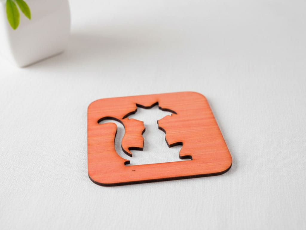 Laser Cut Wooden Cat Tea Coaster