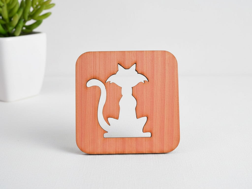 Laser Cut Wooden Cat Tea Coaster