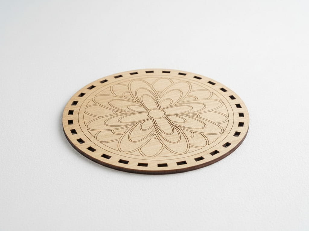 Laser Cut Floral Engraved Wooden Coaster with Holder