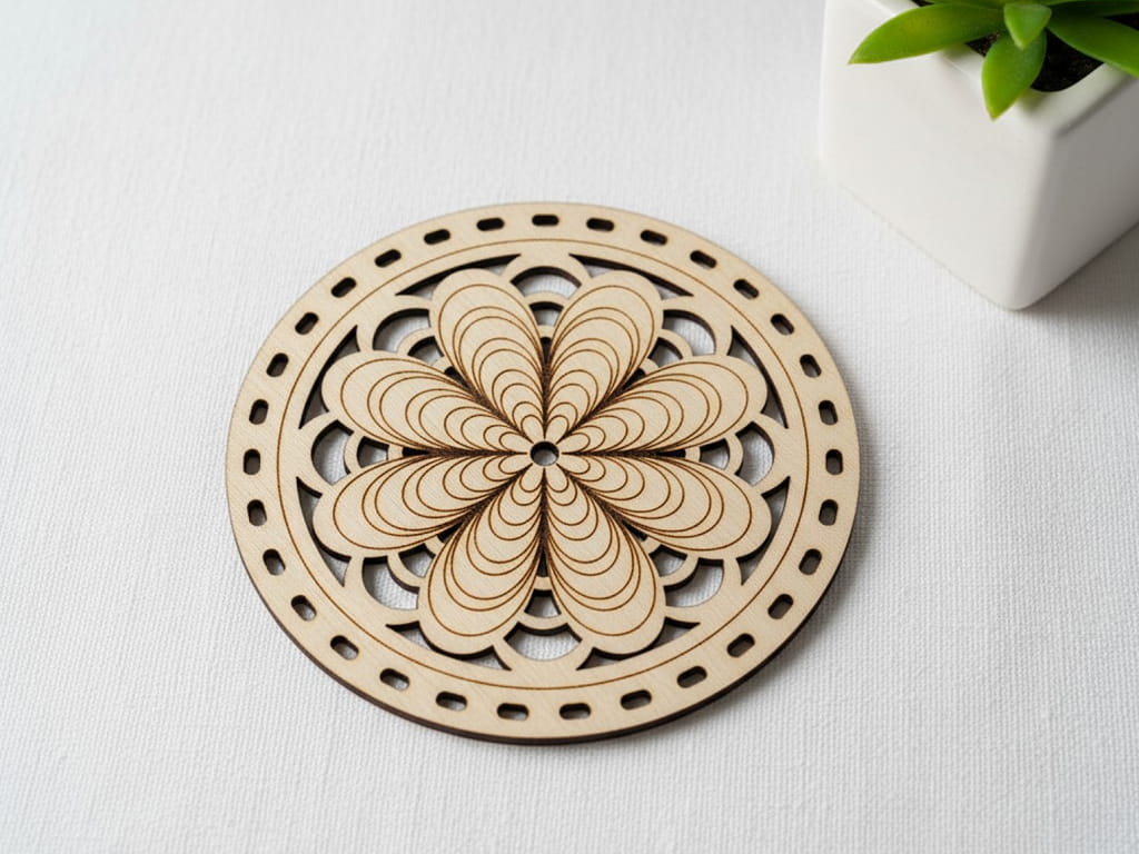 Laser Cut Flower Mandala Wooden Coasters with Stand