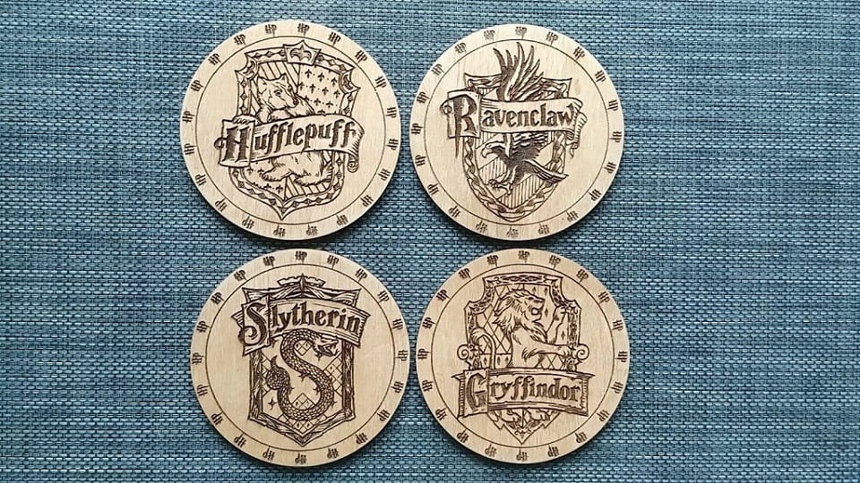 Laser Cut Wooden Harry Potter Inspired Engraved Coasters